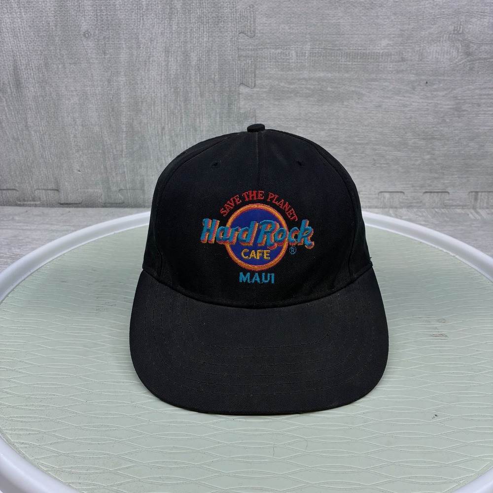 Vintage Hard Rock Cafe  Snapback‎ Hat Maui Save The Planet Black Made in USA